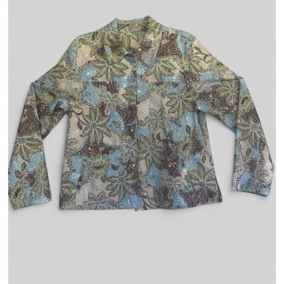 Rebecca Malone Bohemian Large Bohemian Turquoise Sage Brown Jacket Pockets EUC - Picture 2 of 16